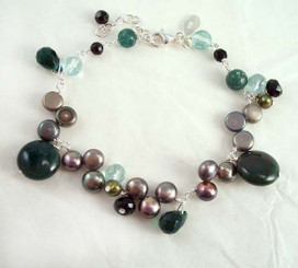 Stone and Pearl Sterling Silver Link Bracelet