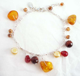 Sterling Silver Beaded Chain Amber and mixed stones Bracelet