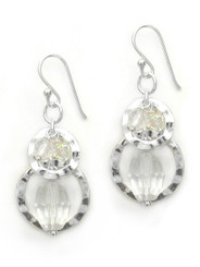 Sterling silver Two Circle Charms Stone Beads Drop Earrings, Clear