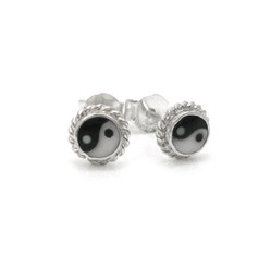 Sterling Silver 5mm Yin Yang Twist Design Frame Stud Post Earrings