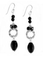 Sterling Silver Circle Charm Bead Accent and Stone Drop Earrings, Black