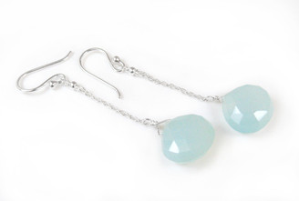 Sterling Silver Chain Stone Drop Earrings, Blue Chalcedony