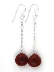 Sterling Silver Chain Stone Drop Earrings, Red Chalcedony