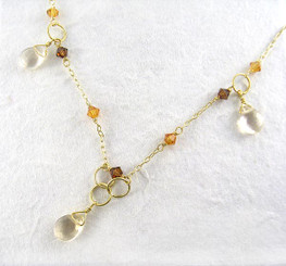 Gold Plated Sterling Silver Bead Chain Necklace, Citrine