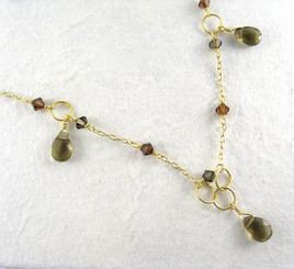 Gold Plated Sterling Silver Bead Chain Necklace, Smoky