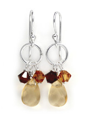 Sterling Silver Circle Charm Bead Stone Drop Earrings, Citrine