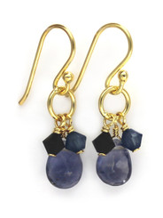 Gold Plated Sterling Silver Circle Charm Bead Stone Drop Earrings, Iolite