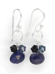 Sterling Silver Circle Charm Bead Stone Drop Earrings, Iolite