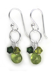 Sterling Silver Circle Charm Bead Stone Drop Earrings, Peridot