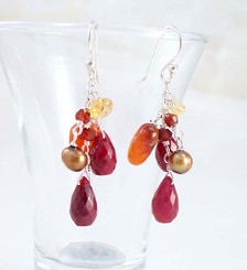 Sterling Silver Leaf Carved Stone Drop Earrings, Carnelian