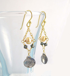 Gold Plated Sterling Silver Bead Chain Stone Drop Earrings, Labradorite
