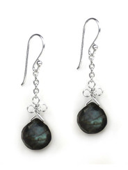 Sterling Silver Wire Loop Stone Drop Earrings, Labradorite