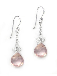 Sterling Silver Wire Loop Stone Drop Earrings, Rose Quartz