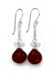 Sterling Silver Wire Loop Stone Drop Earrings, Red Chalcedony