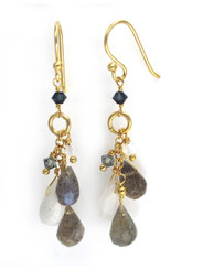 Gold Plated Sterling Silver Stone Cluster Drop Earrings, Labradorite