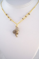 Gold Plated Sterling Silver Triple Tearstone Drops Chain Necklace, Smoky