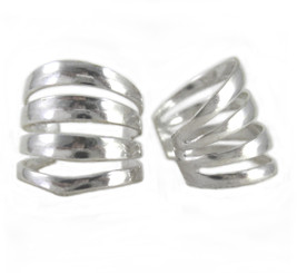 Sterling Silver Four Open Bands Ear Cuff Earring, One Piece