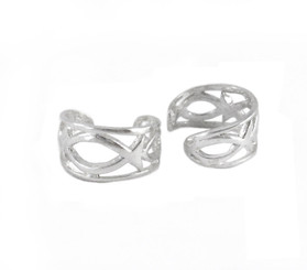 Sterling Silver Ichthus Fish Band Ear Cuff Earring, One Piece