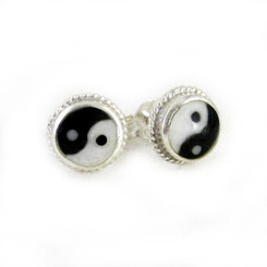 Sterling Silver Yin Yang Black and White Post Earrings, 6mm