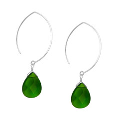 Teardrop Stone on Modern Elliptical Sterling Silver Hook Earrings, Green
