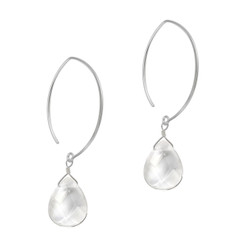Teardrop Stone on Modern Elliptical Sterling Silver Hook Earrings, Clear