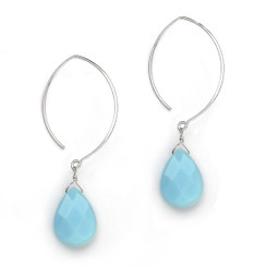 Teardrop Stone on Modern Elliptical Sterling Silver Hook Earrings, Sky Blue