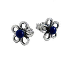 Sterling Silver Lapis Daisy Flower Post Earrings