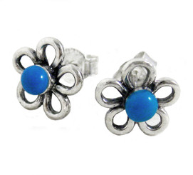 Sterling Silver Turquoise Daisy Flower Post Earrings
