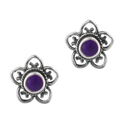 Sterling Silver Stone Flower Open Petals Stud Post Earrings, Sugalite