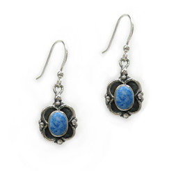 Sterling Silver Oval Stone Frame Drop Earrings, Denim Lapis