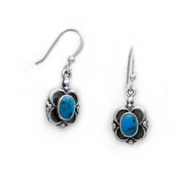 Sterling Silver Oval Stone Frame Drop Earrings, Turquoise
