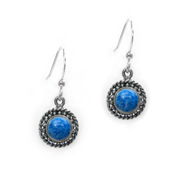 Sterling Silver Round Stone Drop Earrings, Denim Lapis