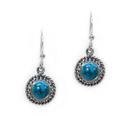 Sterling Silver Round Stone Drop Earrings, Turquoise