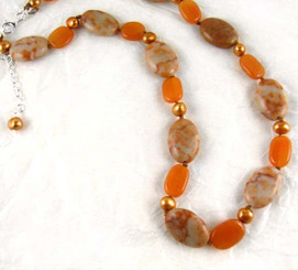 Stone and Pearl Knotted Sterling Silver Necklace, Carnelian