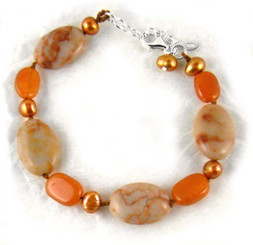Stone and Pearl Knotted Sterling Silver Bracelet, Carnelian
