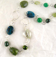 Stones and Link Sterling Silver Necklace, Green Amethyst Combo