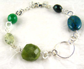 Stones and Link Sterling Silver Bracelet, Green Combo