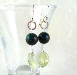 Stones and Link Sterling Silver Drop Earrings, Green Quartz
