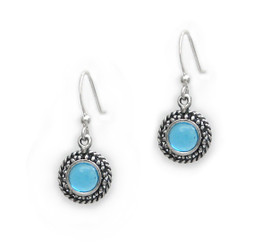 Sterling Silver Round Cabuchon Crystal Drop Earrings, Aqua