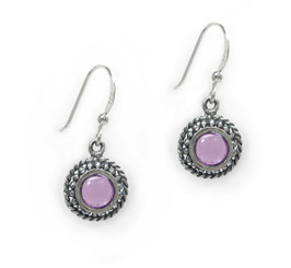 Sterling Silver Round Cabuchon Crystal Drop Earrings, Purple