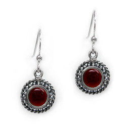 Sterling Silver Round Cabuchon Crystal Drop Earrings, Red
