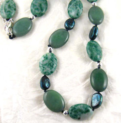 Stone and Pearl Knotted Sterling Silver Necklace, Aventurine