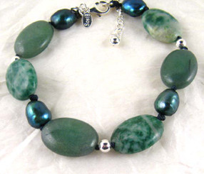 Stone and Pearl Knotted Sterling Silver Bracelet, Aventurine