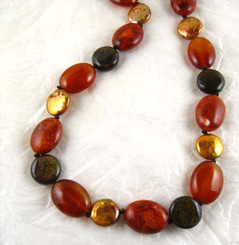 Stone and Pearl Knotted Sterling Silver Necklace, Coral Combo