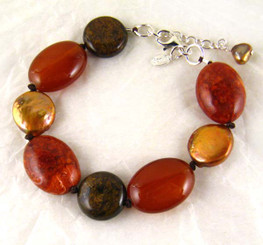 Stone and Pearl Knotted Sterling Silver Bracelet, Coral Combo