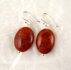 Stone and Sterling Silver Drop Earrings, Red Coral