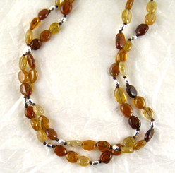 Double Strand Stone Sterling Silver Necklace, Hessonite Combo