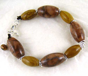 Stone Sterling Silver Bracelet, Brown Jasper