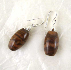 Stone Sterling Silver Drop Earrings, Brown Jasper