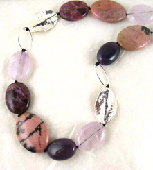 Stones and Link Sterling Silver Necklace, Lepidolite Combo